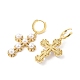 Boucles d'oreilles créoles pendantes avec croix en zircone cubique et perle d'imitation en plastique ABS EJEW-L264-004G-2