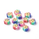 Handmade Polymer Clay Beads, Flower with Smile Face, Colorful, 9~10.5x4.5mm, Hole: 1.6mm