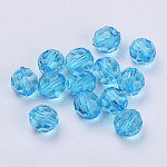 Perles en acrylique transparente, facette, ronde, bleu profond du ciel, 6x5.5mm, Trou: 1.3mm, environ 4200 pcs/500 g