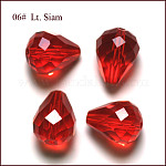 Имитация австрийских кристаллов, класс AAA, граненые, капля, красные, 6x8 мм, отверстие : 0.7~0.9 мм
