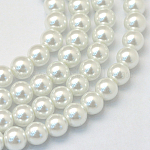 Perlas de perlas de vidrio pintado para hornear, pearlized, redondo, blanco, 3~4mm, agujero: 0.5 mm, aproximamente 195 pcs / cadena, 23.6 pulgada