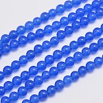 Chapelets de perles en jade de malaisie naturelle et teinte, ronde, bleu, 4mm, Trou: 0.8mm, Environ 92 pcs/chapelet, 15 pouce