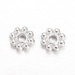 Alloy Daisy Spacer Beads, Flower, Silver Color Plated, 5x1.5mm, Hole: 1mm