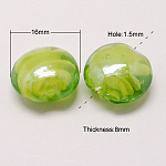 Perles vernissées manuelles, nacré, plat rond, jaune vert, 16x8mm
