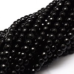 Chapelets de perles rondes en agate naturelle à facettes, teinte, noir, 6mm, Trou: 1mm, Environ 64 pcs/chapelet, 14.7 pouce