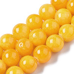 Chapelets de perles de pierres en jade jaune teinte, ronde, or, 8mm, Trou: 1mm, Environ 50 pcs/chapelet, 15.7 pouce
