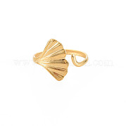 Ion Plating(IP) 304 Stainless Steel Ginkgo Leaf Wrap Open Cuff Ring for Women RJEW-S405-157G