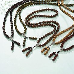 Collier bracelet enroulé à quatre boucles en bois naturel et noix de coco avec gourde&nbsp;BJEW-JB08539