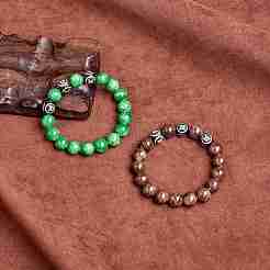 Bracciale elasticizzato con perline rotonde in giada mashan naturale marrone cocco&nbsp;BJEW-SW00077-09
