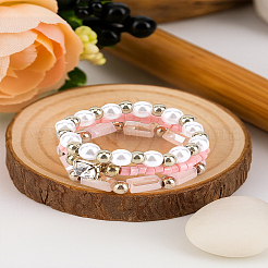 Комплект из 3 перстня из акрила и пластика с жемчугом&nbsp;RJEW-LP0003-59D