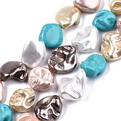 Fili di perle di conchiglia d'acqua dolce naturali galvanizzate&nbsp;SHEL-R113-01