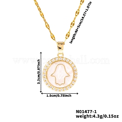 Изысканные латунные микропаве прозрачные кубические цирконии плоские круглые с хамсой подвески на руку ожерелья&nbsp;VI9739-1