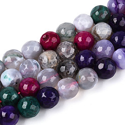 Нити окрашенных и нагретых натуральных агатовых бус с огненным кракелюром&nbsp;G-N359-01B-11