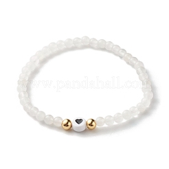 Conjunto de pulsera elástica de cuentas redondas de jade blanco natural&nbsp;BJEW-JB07000