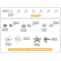 30 шт. 5 стиля фурнитуры для сережек-гвоздиков из нержавеющей стали 304&nbsp;STAS-YW0001-87