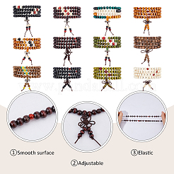 24 bracelet de perles de prière rondes en bois de 12 styles&nbsp;BJEW-DC0001-12