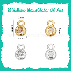60 шт. 2-х цветные латунные подвески с прозрачными кубическими цирконами&nbsp;KK-WR0001-53