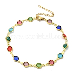 304 нержавеющая сталь плоские круглые акриловые стразы чашечные браслеты на ногу цепи для женщин&nbsp;AJEW-B031-02G-02