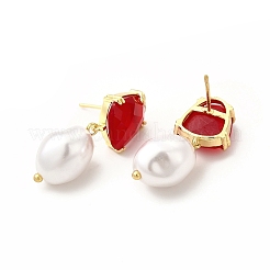 Orecchini pendenti in ottone con placcatura a goccia in vetro da donna&nbsp;EJEW-H091-30G