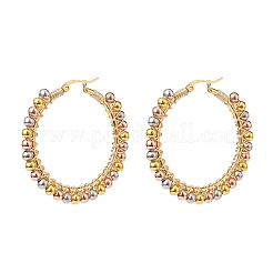 2 пара двухцветных круглых плетеных латунных сережек-колец EJEW-JE05080