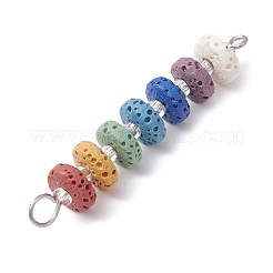 Breloques de connecteur de perles teints en pierre de lave naturelle chakra&nbsp;PALLOY-JF02546-01