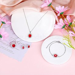 Collana con pendente ovale in zirconi cubici e bracciale a maglie e anello polsino e orecchini a bottone&nbsp;SJEW-SZC0001-01A
