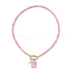 Colliers pour femmes avec pendentif en acier inoxydable 304 et perles rondelles en verre teinté&nbsp;NJEW-JN06540-01