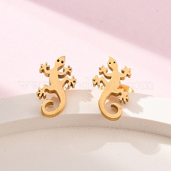 Полые серьги-гвоздики из нержавеющей стали 304 в форме геккона&nbsp;EJEW-G359-04G