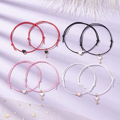 Set di braccialetti con perline intrecciate in lega di smalto a forma di cuore e chiave di scheletro da 2 pz&nbsp;BJEW-JB09772