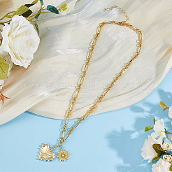 Латунные микропаве прозрачные кубические цирконии подвеска в виде солнца и сердца звено цепи ожерелья&nbsp;NJEW-HS00021