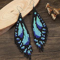 Серьги-гвоздики из бисера ручной работы в стиле бохо с кисточками в форме крыльев бабочки&nbsp;OK8967-1