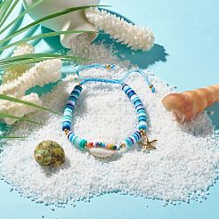 Braccialetto di perline intrecciate con conchiglia di ciprea naturale&nbsp;BJEW-JB07373-01