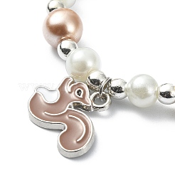 Bracciale elasticizzato con perline rotonde in ematite sintetica e perle di vetro con ciondolo scoiattolo in lega smaltata&nbsp;BJEW-JB09434
