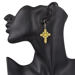 Серьги-крестики из нержавеющей стали 304 со стеклянными семенами&nbsp;EJEW-MZ00506-05