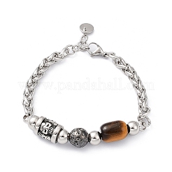 Bracciale a maglie di perline con pietre preziose miste naturali e sintetiche&nbsp;BJEW-M295-02P