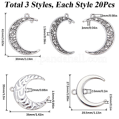 60 шт. 3 стиля тибетский стиль сплав 2-петлевые соединительные подвески&nbsp;FIND-SC0007-55