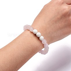 Эластичные браслеты из натурального розового кварца и окрашенного вулканического камня&nbsp;BJEW-JB03798-05
