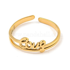 Ionenbeschichtung (IP) 304 Edelstahl Wort Liebe offene Manschette Ring für Frauen&nbsp;RJEW-A043-17G