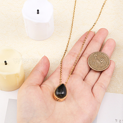 Ожерелье с подвеской в виде капли урны с прахом из натурального окрашенного и нагретого черного агата&nbsp;NJEW-CA0003-09C