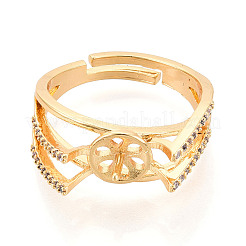 Закрепка колец-штифтов в форме головы кошки из латуни с микропаве из прозрачного кубического циркония KK-T076-13G