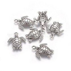 Pendente in lega, tema dell'oceano,  piombo & nichel & cadmio libero, tartaruga di mare, Tailandia placcata in argento sterling, 28.5x24.5x4.5mm, Foro: 2.5 mm