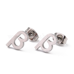 304 Stainless Steel Greek Alphabet Stud Earrings, Manual Polishing, Letter.B, 7~11x2~10x1.5mm, Pin: 0.8mm