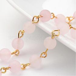 Catene di quarzo rosa naturale perline fatti a mano, senza saldatura, con perno in ottone, oro, 39.3 pollice