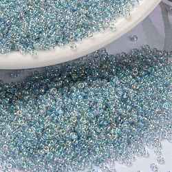 Miyuki runde Rocailles Perlen, japanische Saatperlen, 15/0, (rr2443) transparenter heller marineblauer Goldglanz, 1.5 mm, Bohrung: 0.7 mm, ca. 5555 Stk. / 10 g