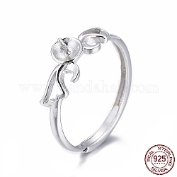 Componentes ajustables del anillo de dedo de plata de ley 925 con baño de rodio, por medio perforó abalorios, Platino, tamaño de 7, 17mm, Bandeja: 4 mm, pin: 0.8 mm
