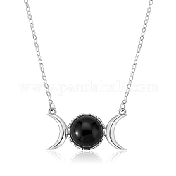 Collier pendentif triple lune déesse zircone cubique, bijoux en argent sterling pour femmes, noir, 15.75 pouce (40 cm)