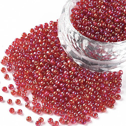 12/0 Grade A Rainbow Transparent Round Glass Seed Beads, Micro Beads for Nail Care, Orange Red, 2x1.5mm, hole: 0.9mm, about 3000pcs/50g