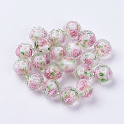 Perles vernissées manuelles, fleur intérieure, facettes rondelle, blanc, 9x7mm, Trou: 1.5mm