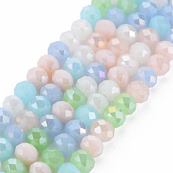 Chapelets de perles en verre électroplaqué, de couleur plaquée ab , facette, rondelle, rose brumeuse, 7.5~8x6mm, Trou: 1.5mm, Environ 69~72 pcs/chapelet, 16.54 pouce ~ 17.24 pouces (42 cm ~ 43.8 cm)