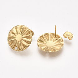 304 Stainless Steel Stud Earring Findings, with Ear Nuts/Earring Backs, Flat Round, Golden, 17mm, Hole: 1.8mm, Pin: 0.7mm